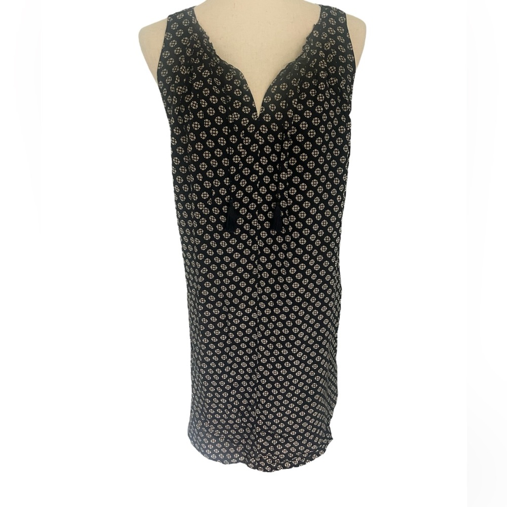 Madewell Navy sleeveless sheath mini silk dress size XS, navy and tan print